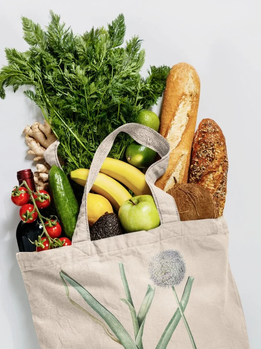 Wild Leek Vintage Floral Print Graphic Canvas Tote Bag